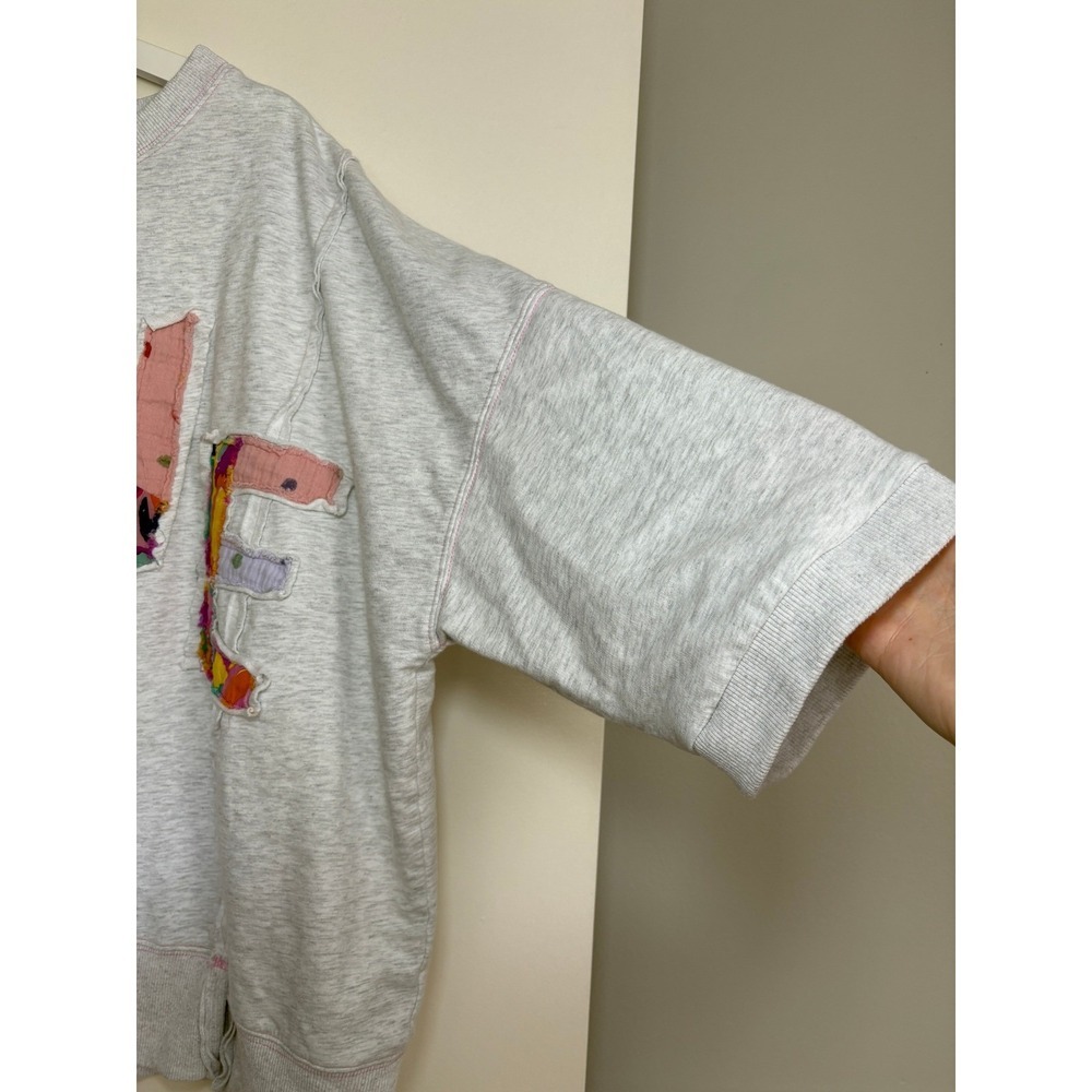 Artistic Works by Lu Short Sleeve Sweatshirt Small Heather Gray Patchwork Love - Picture 5 of 9